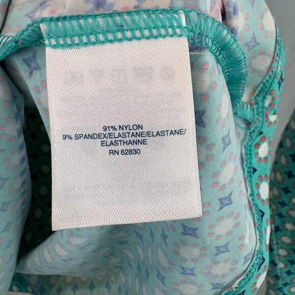 LANDS' END  2 4 XS Geometric Swim Top Rash Guard Long Sleeve Crew Green Multi - Picture 6 of 8